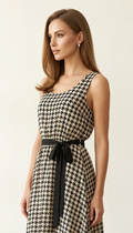 Black & White Houndstooth Flowy Midi Dress