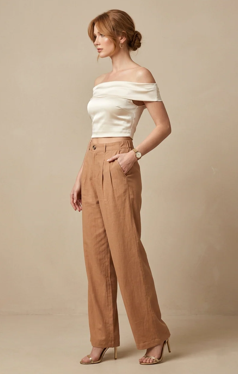 High Waist Pleated Pants with Pockets