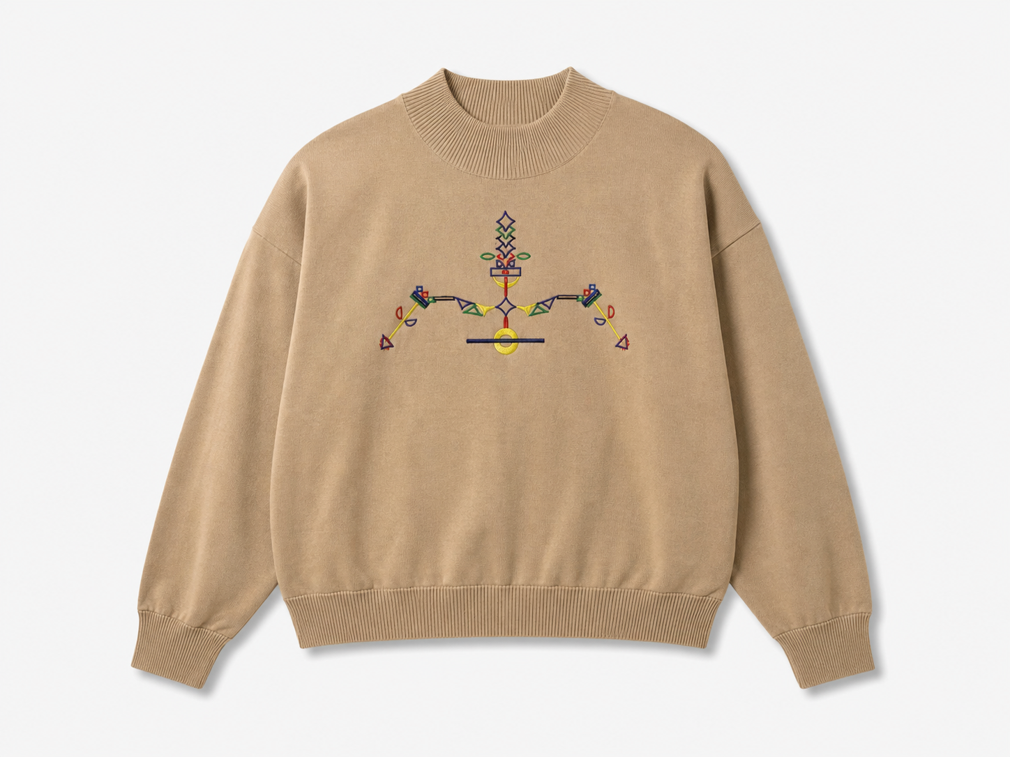 Design Embroidered Moch Turtle Neck 2-Ply, 100% Organic Cotton Sweater