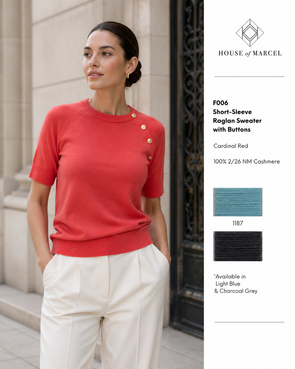 Fine-knit 100% Organic Cotton Raglan Blouse with Bamboo Buttons