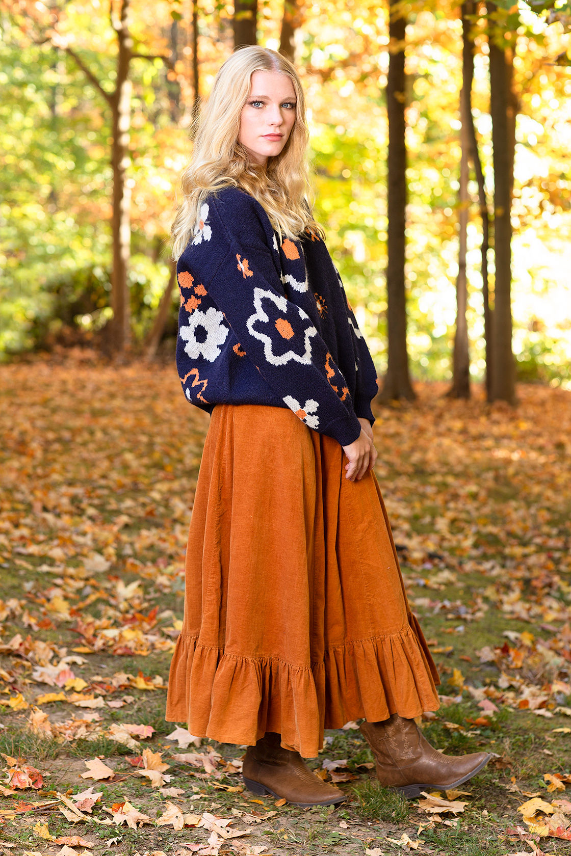 Daisy Jacquard Long-Sleeve Crew Neck Sweater