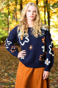 Daisy Jacquard Long-Sleeve Crew Neck Sweater