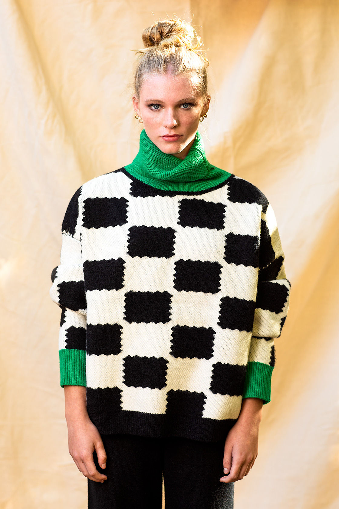 Checkered Jacquard Turtleneck Sweater