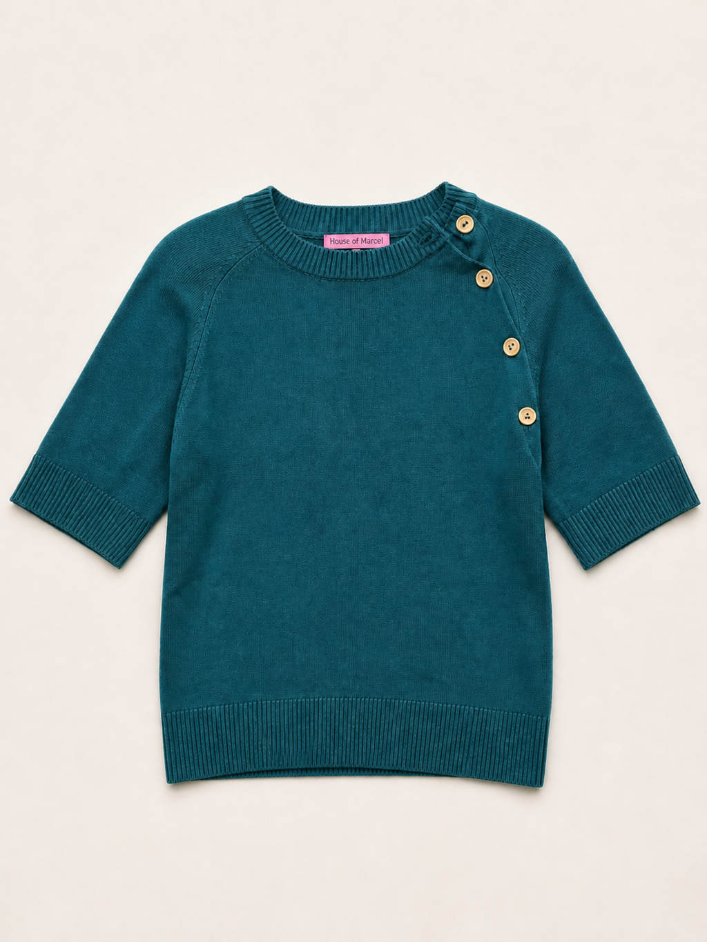 Fine-knit 100% Organic Cotton Raglan Blouse with Bamboo Buttons