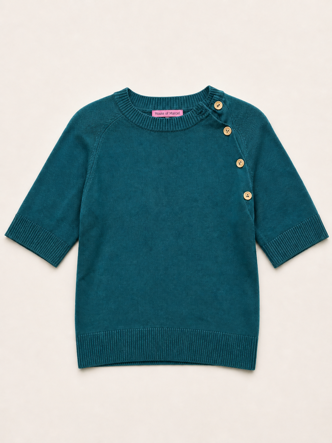 Fine-knit 100% Organic Cotton Raglan Blouse with Bamboo Buttons