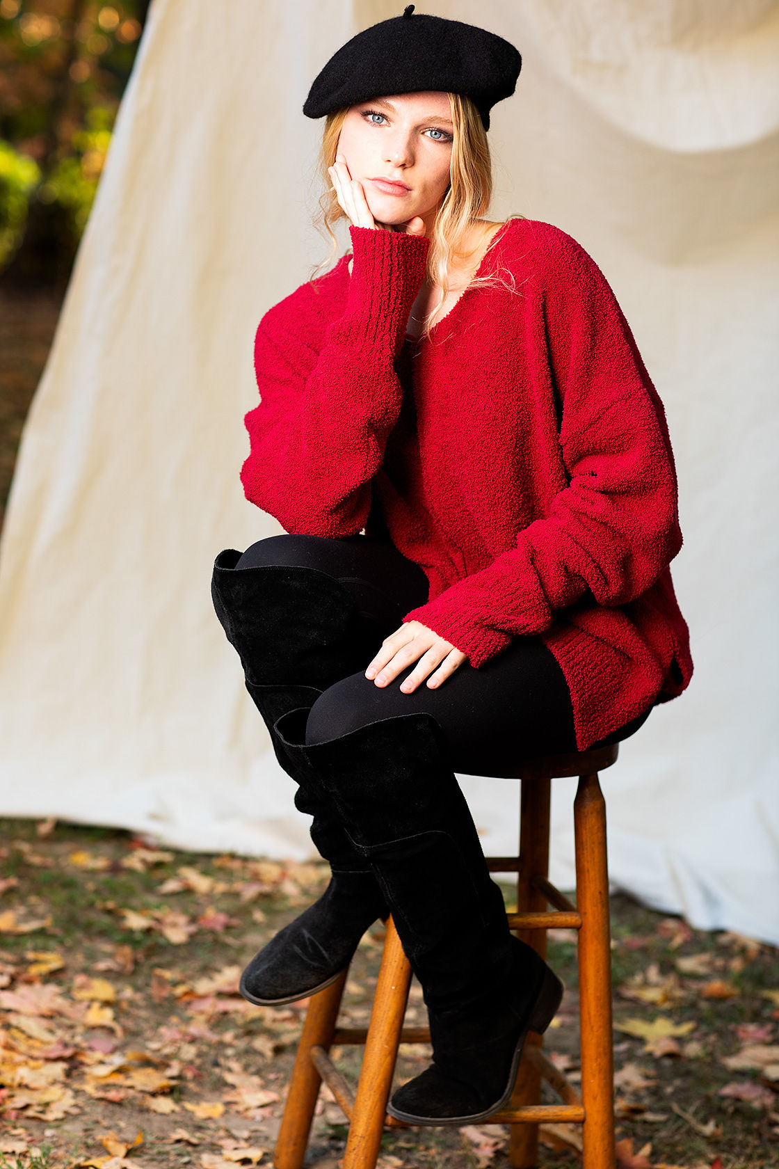 Exposed Seams, Dropped shoulder LS V-Neck Chenille Sweater