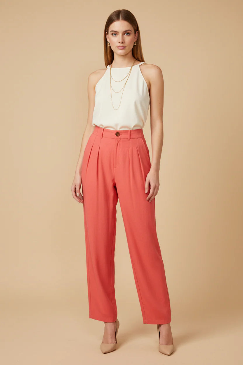 High Waist Pleated Pants with Pockets