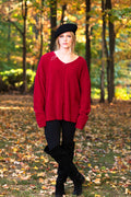 Exposed Seams, Dropped shoulder LS V-Neck Chenille Sweater