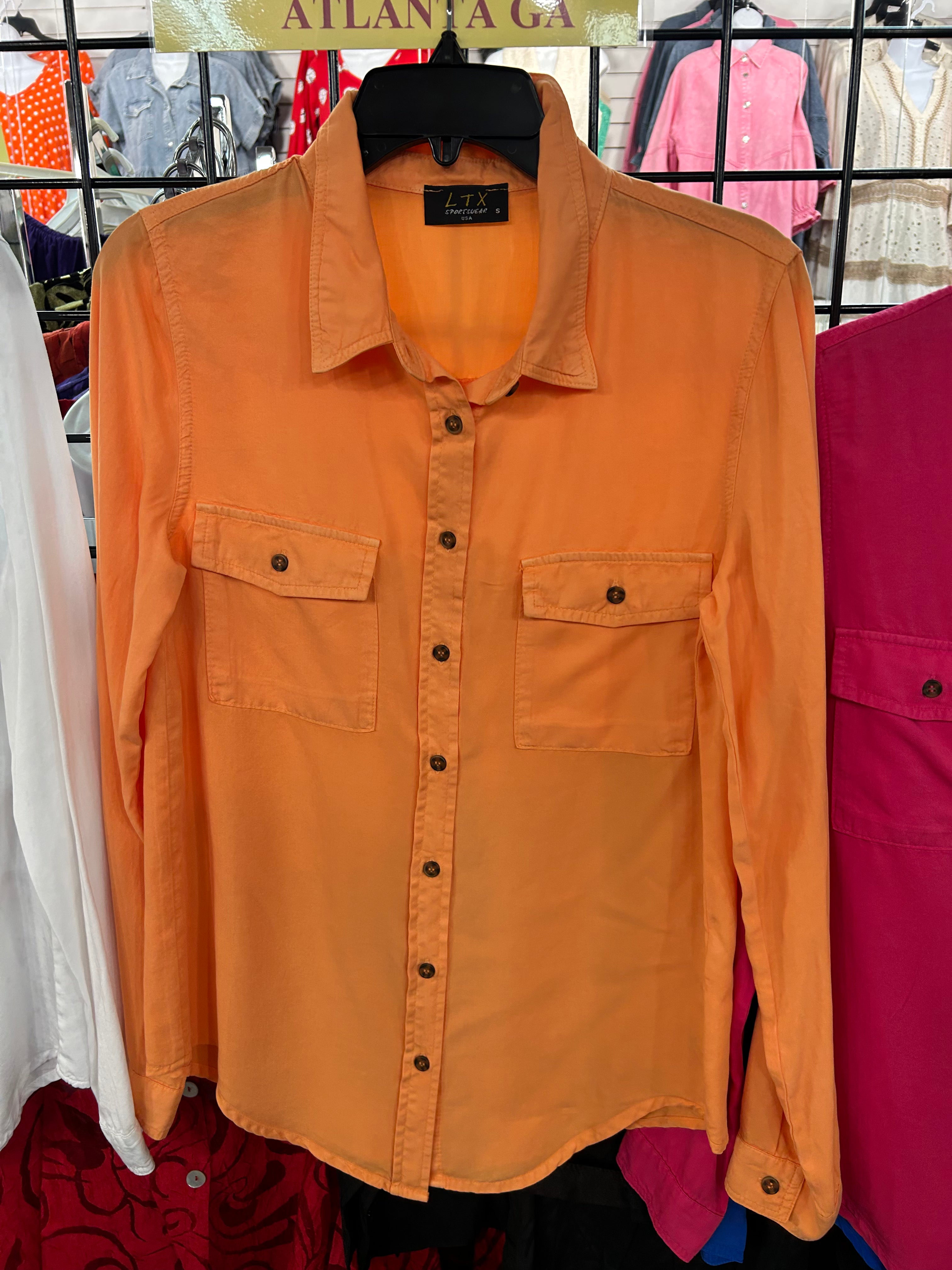 Tencel Button-Up Shirt with Roll-Tab Sleeves