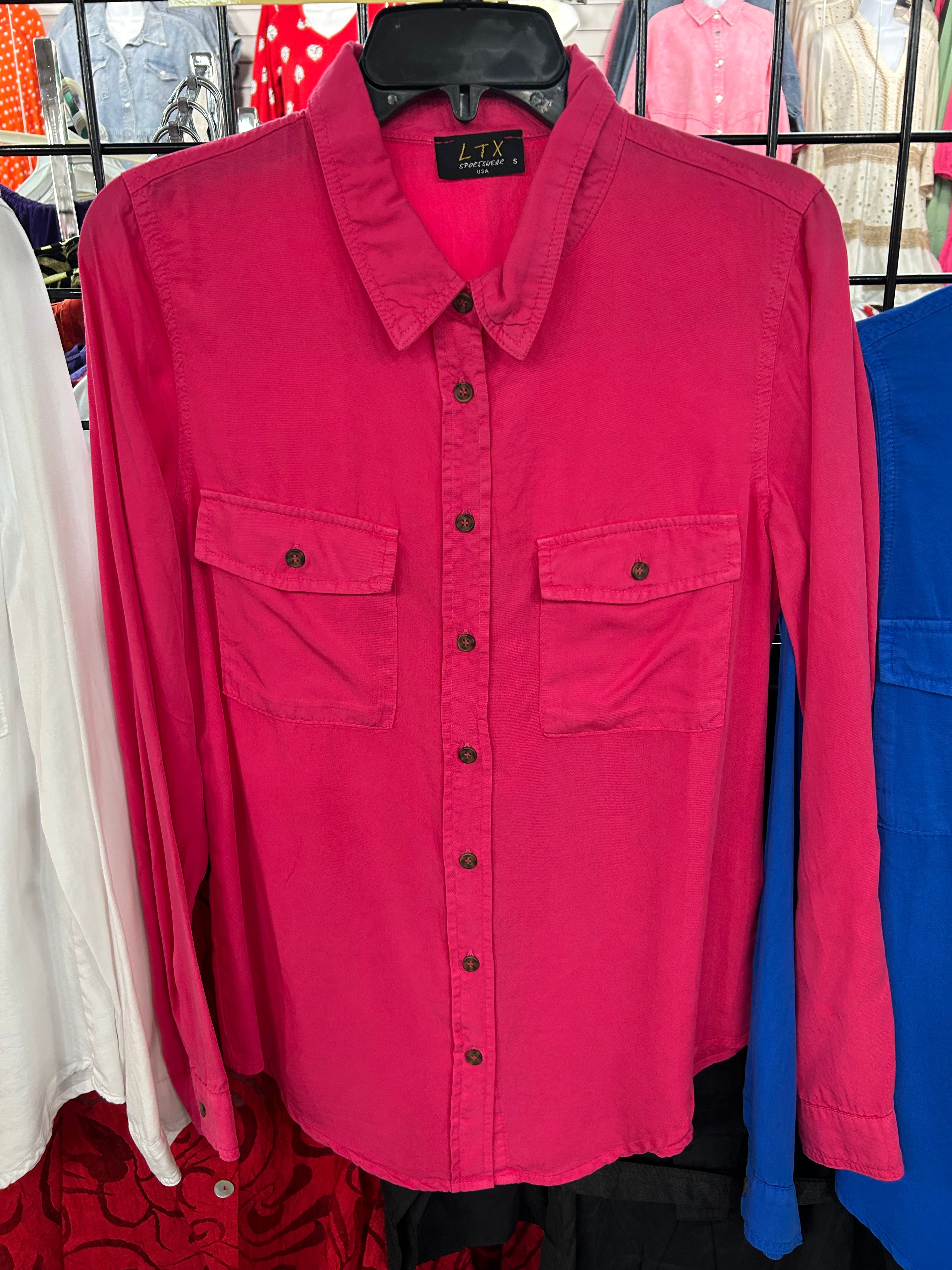 Tencel Button-Up Shirt with Roll-Tab Sleeves