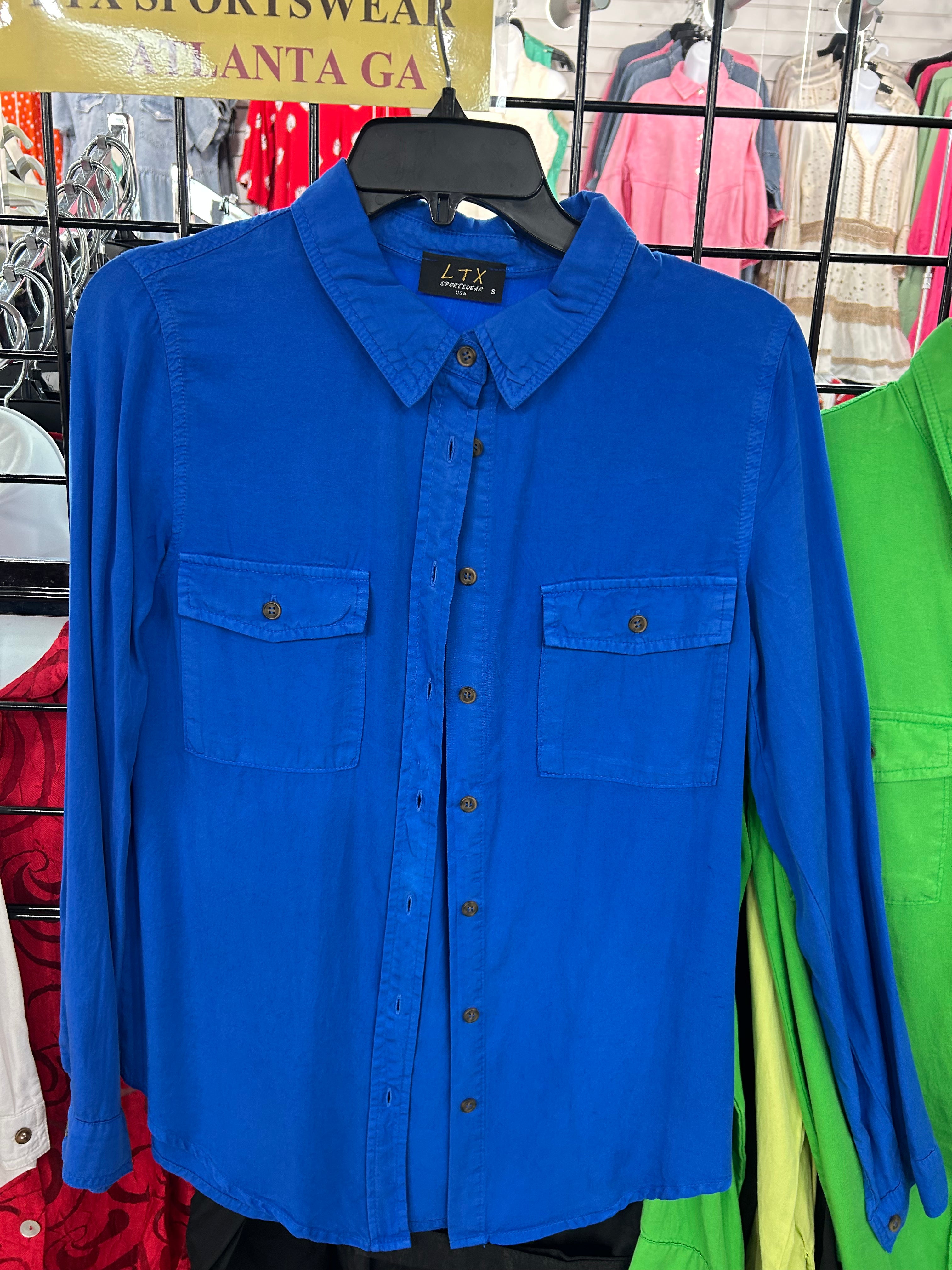 Tencel Button-Up Shirt with Roll-Tab Sleeves