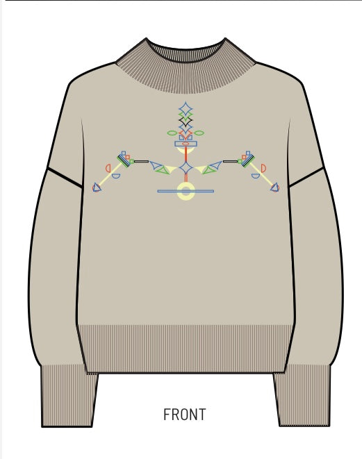 Color Blocked Geometric Embroidered Mock Turtleneck