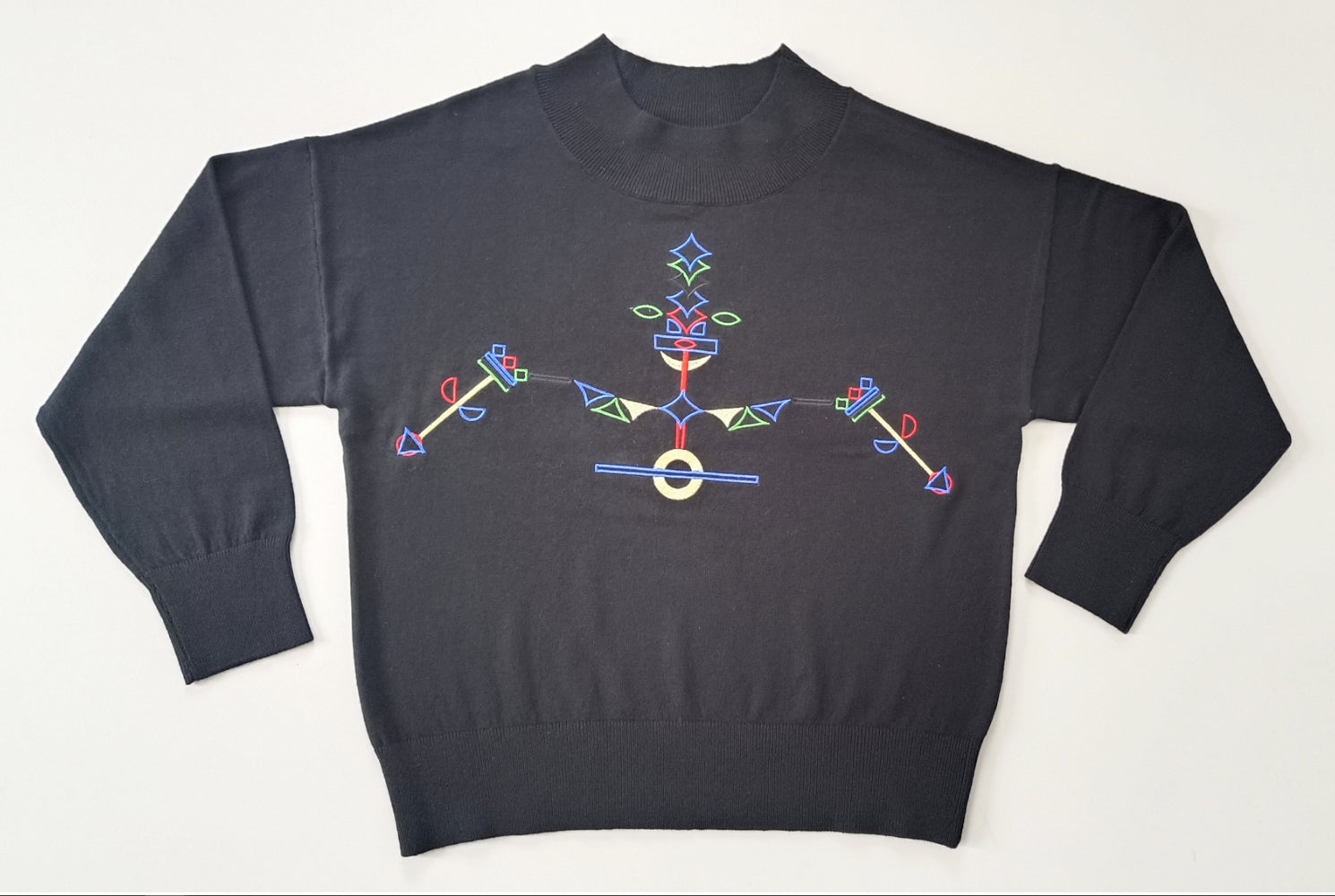 Color Blocked Geometric Embroidered Mock Turtleneck