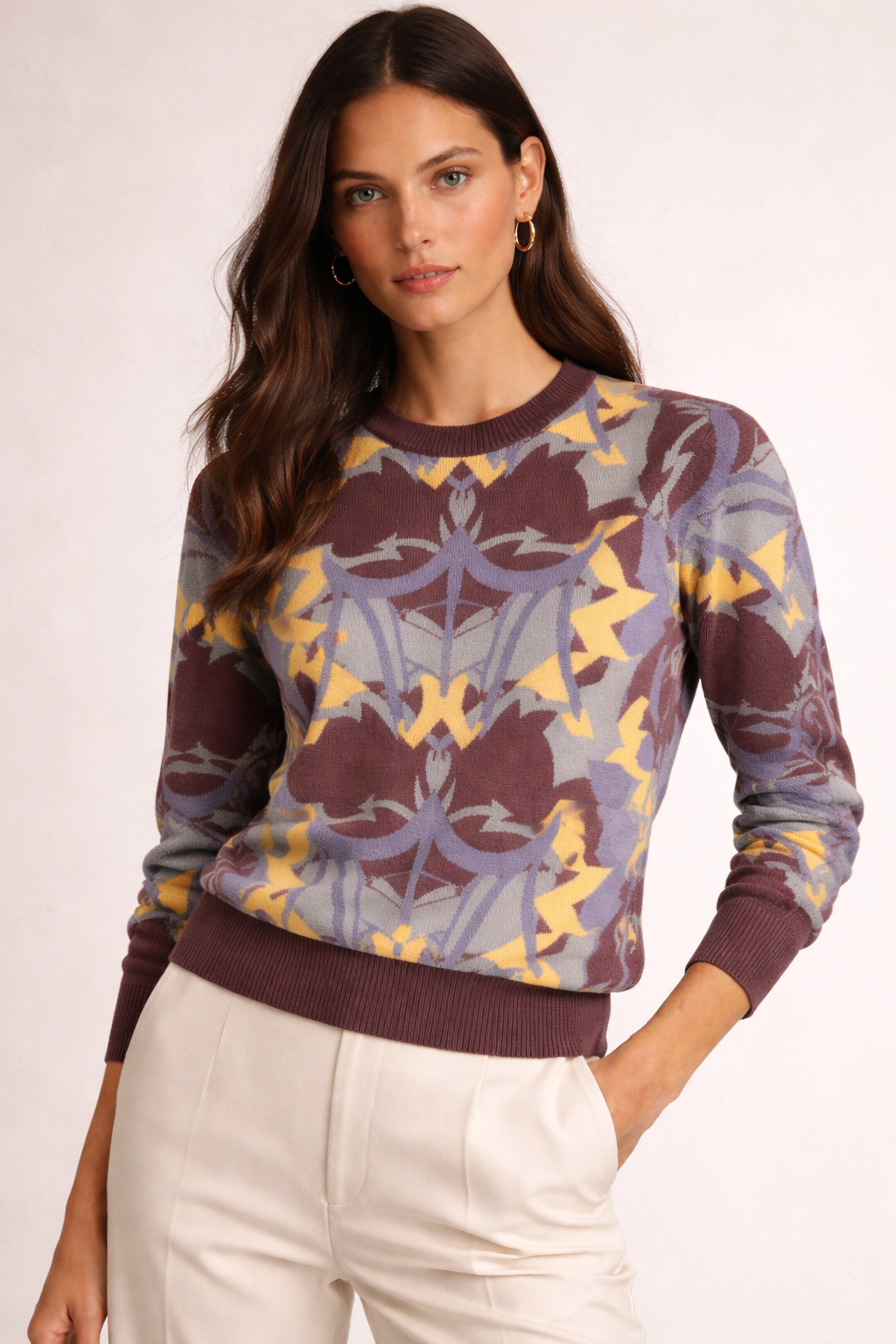 Lavendar Armour Jacquard Pima Cotton Sweater