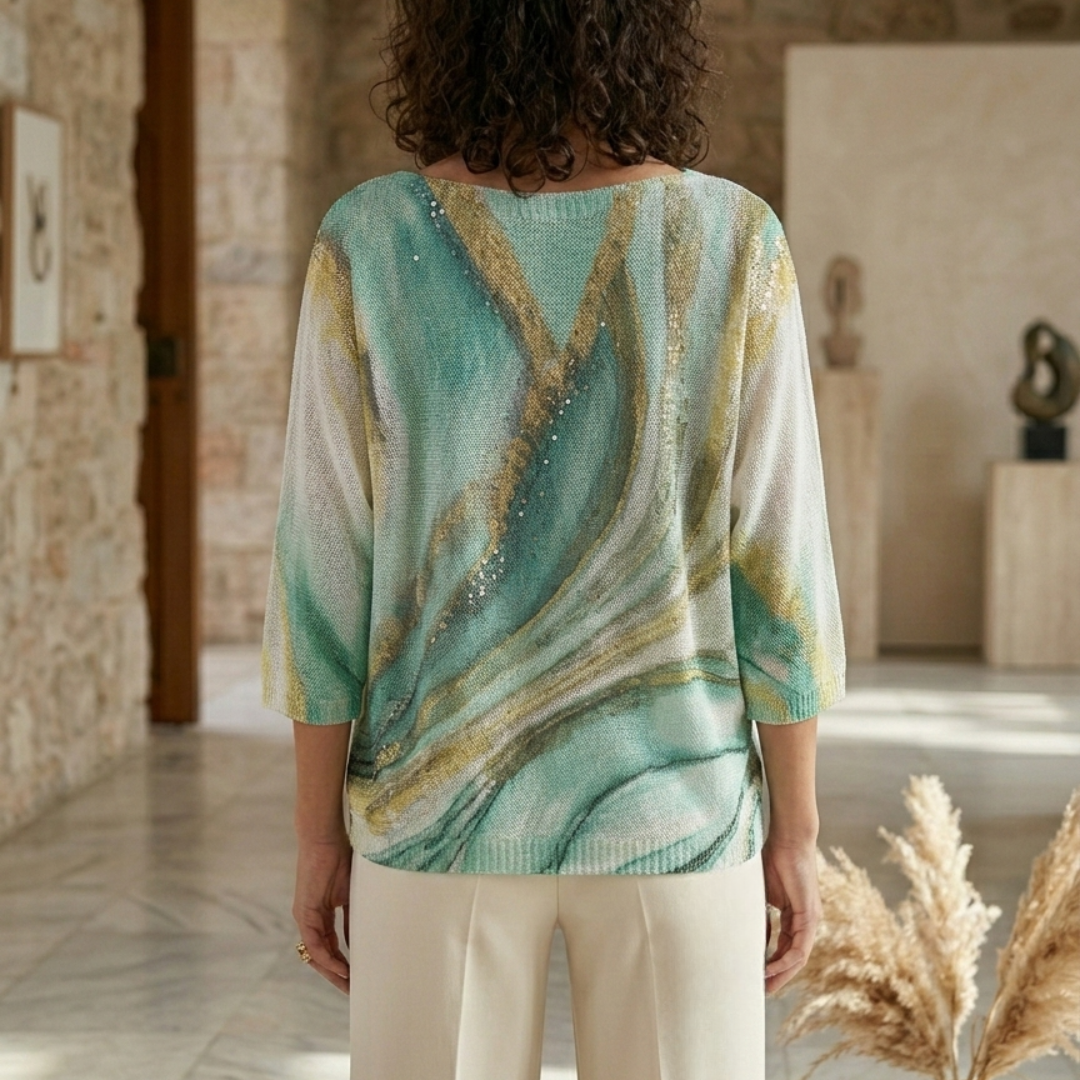 Metallic Abstract Graphic Linen Tee