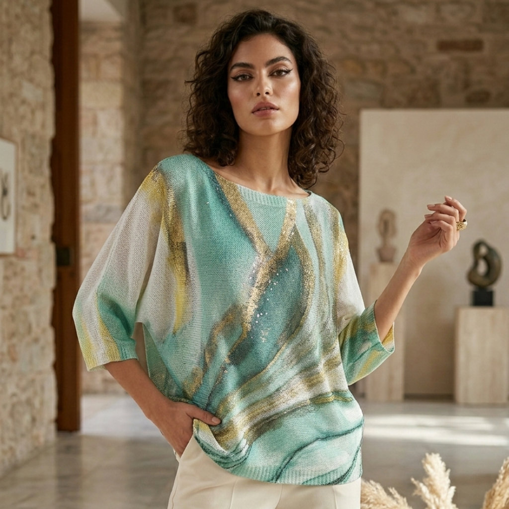 Metallic Abstract Graphic Linen Tee