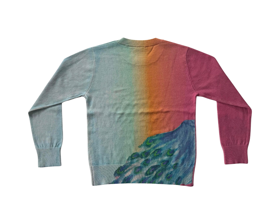 Lightweight Peacock Printed Long-Sleeve Crew Neck Sweater
