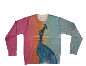 Lightweight Peacock Printed Long-Sleeve Crew Neck Sweater