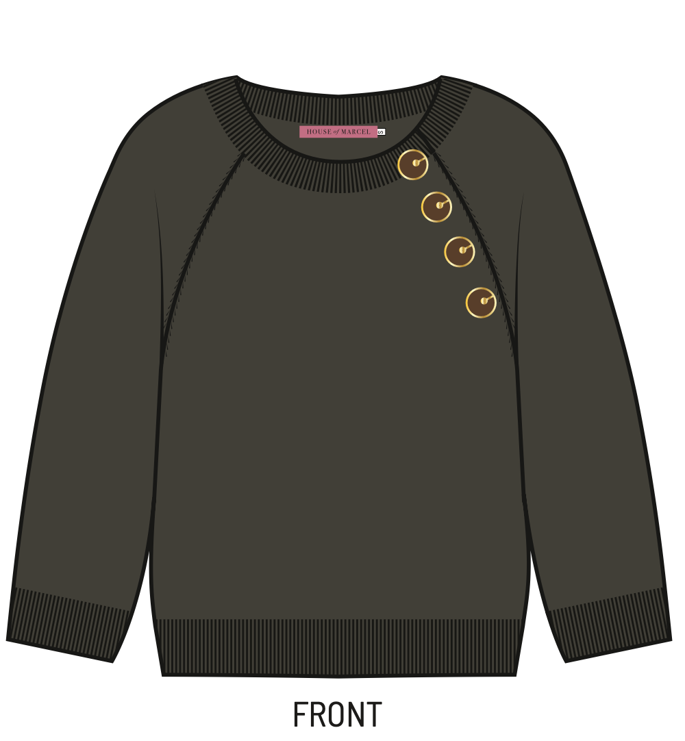 Cashmere Raglan Sweater w/Gold Buttons